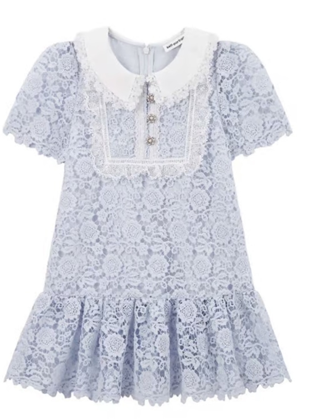 Self-Portrait girls blue guipure lace bib dress